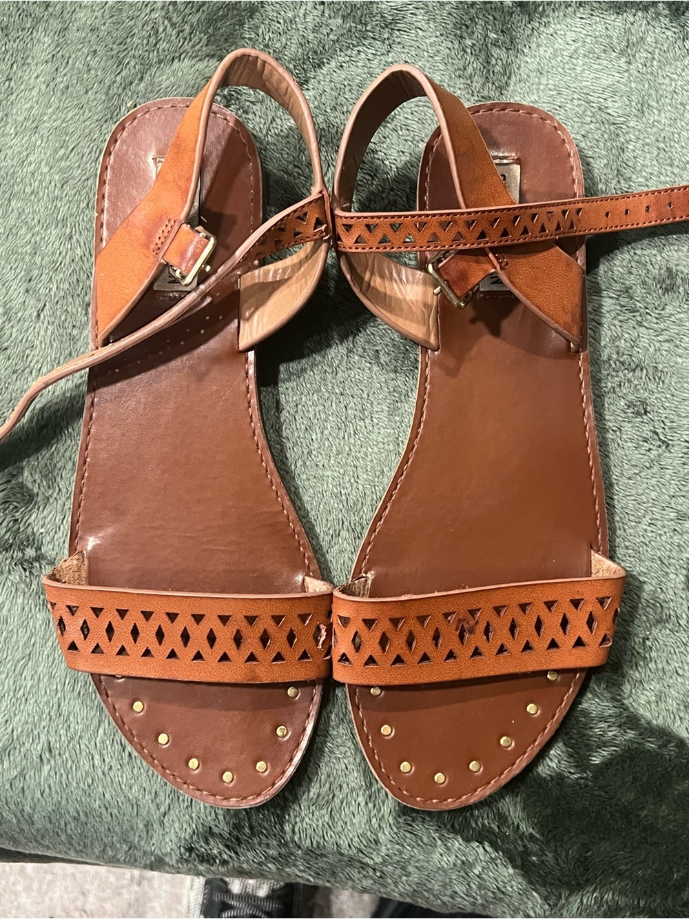 Steve Madden Tan Brown Leather Ankle-Strap Sandals